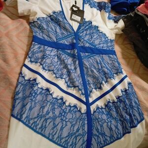 Missguided + Blue and White Lace Robe